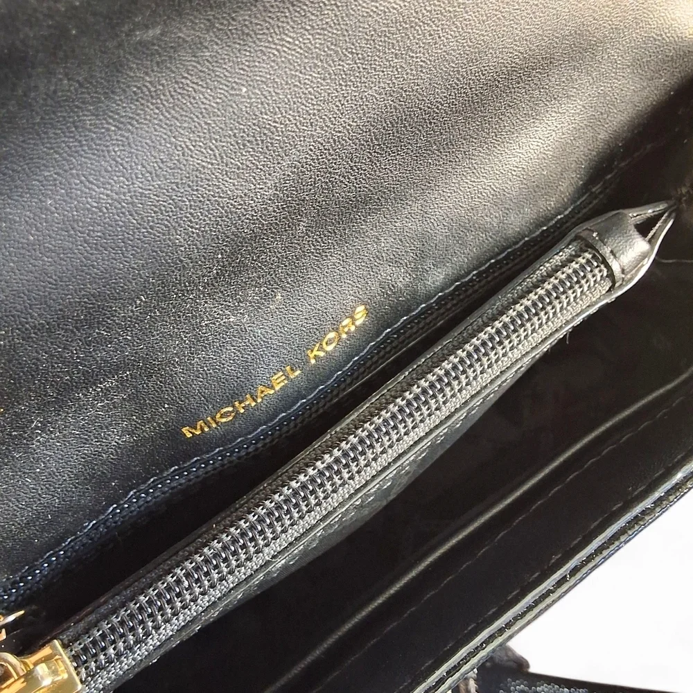 Michael Kors Whitney Studded Patent Leather Shoulder Bag Black Gold